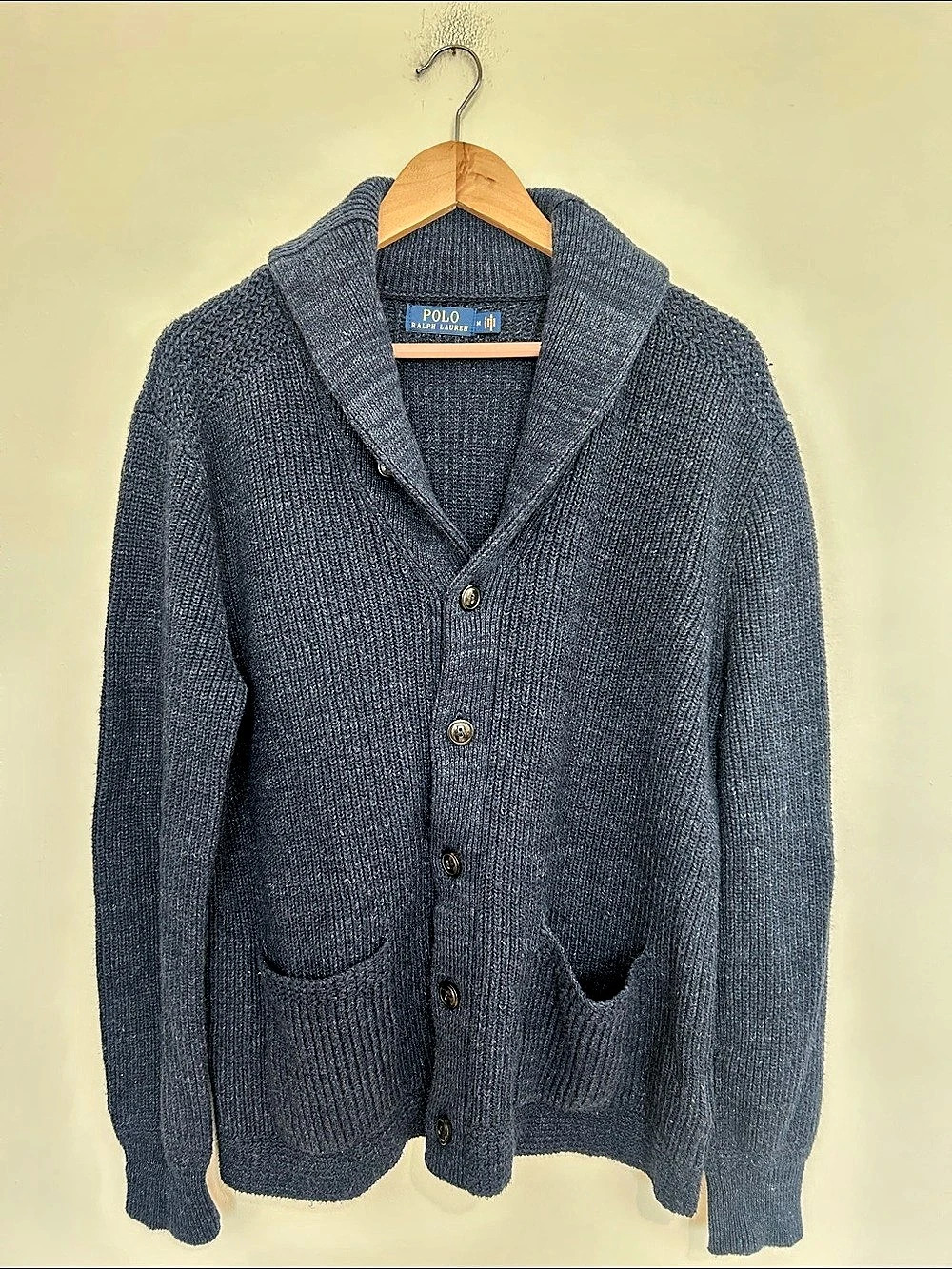 Polo Ralph Lauren Men’s Cotton Shawl-Collar Cardigan Blue Size Medium EUC
